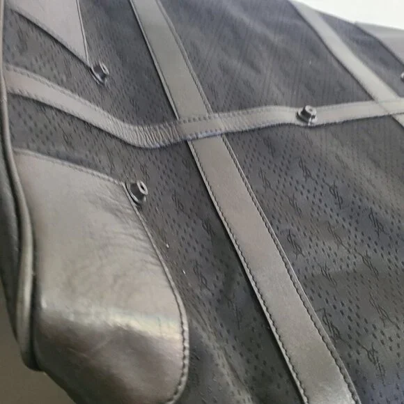 Yves Saint Laurent YSL Travel Bag Black Canvas Leather Duffle Shoulder Bag - Picture 10 of 12